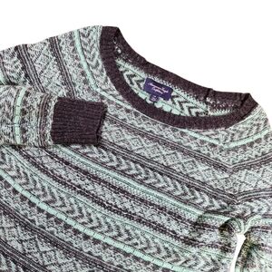 AMERICAN EAGLE Women's L Sweater Mint Green Knit Fair Isle Mohair Wool Blend Top